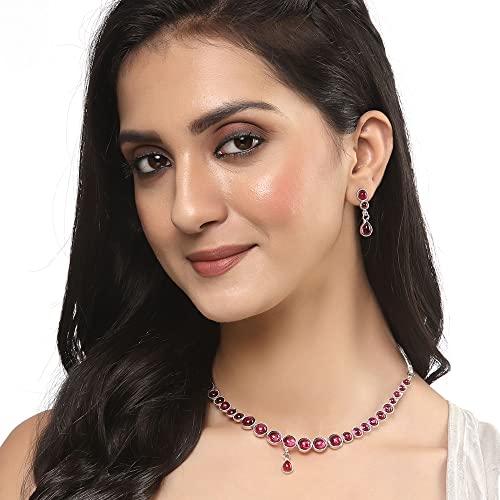 Oxidised Silver-Plated Round Diamond Necklace Set